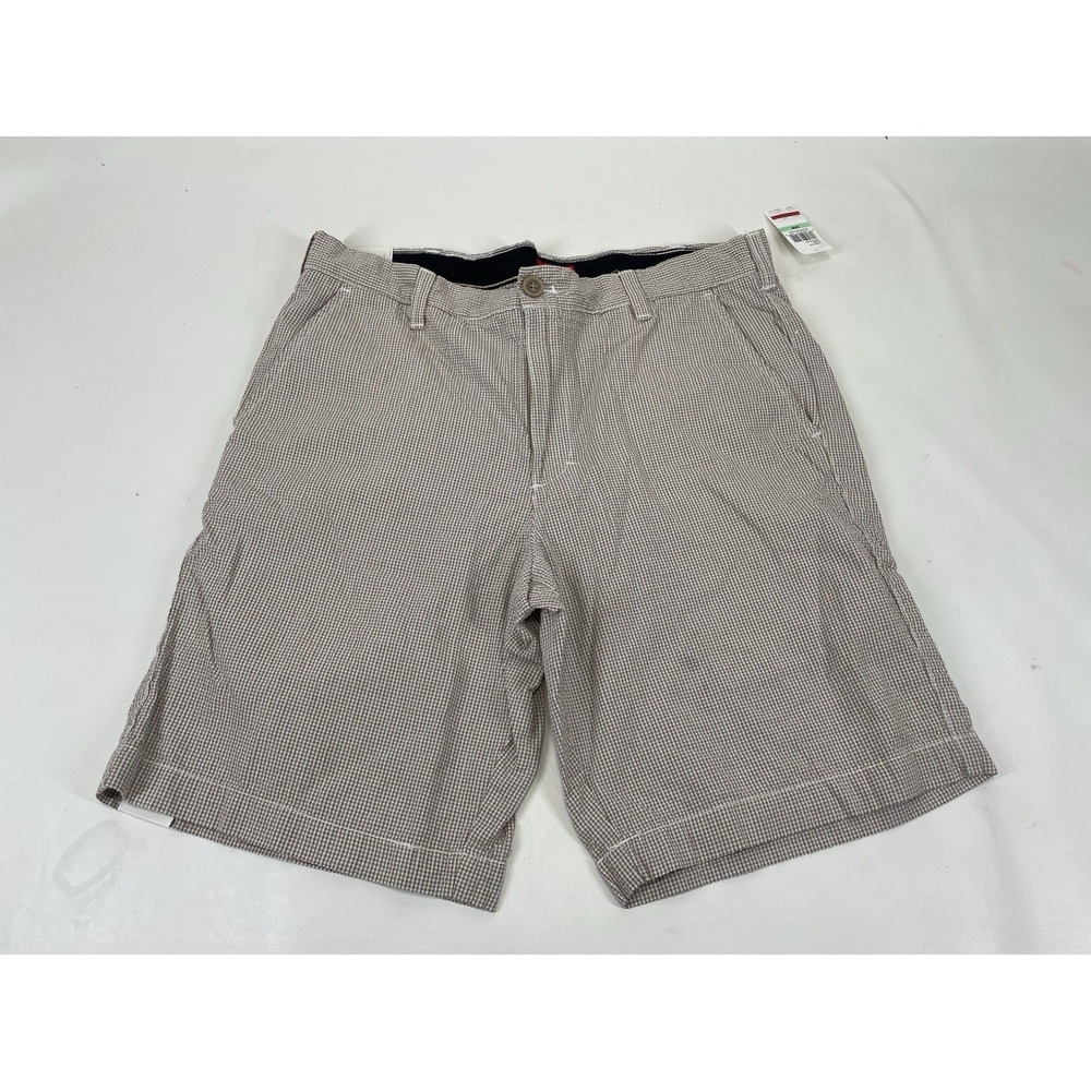 IZOD Gingham Plaid Check Shorts‎ Mens Size 34 Brown and White NWT